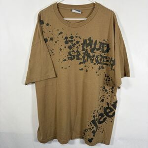 VTG Jeep Workwear T Shirt Mens Size 2XL XXL Brown Mud Slinger Wrap Around SS